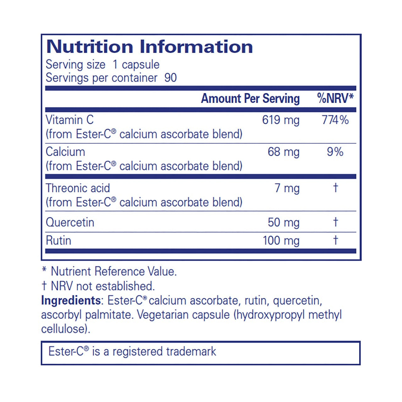 Nutrition information label for a supplement with detailed ingredient list.