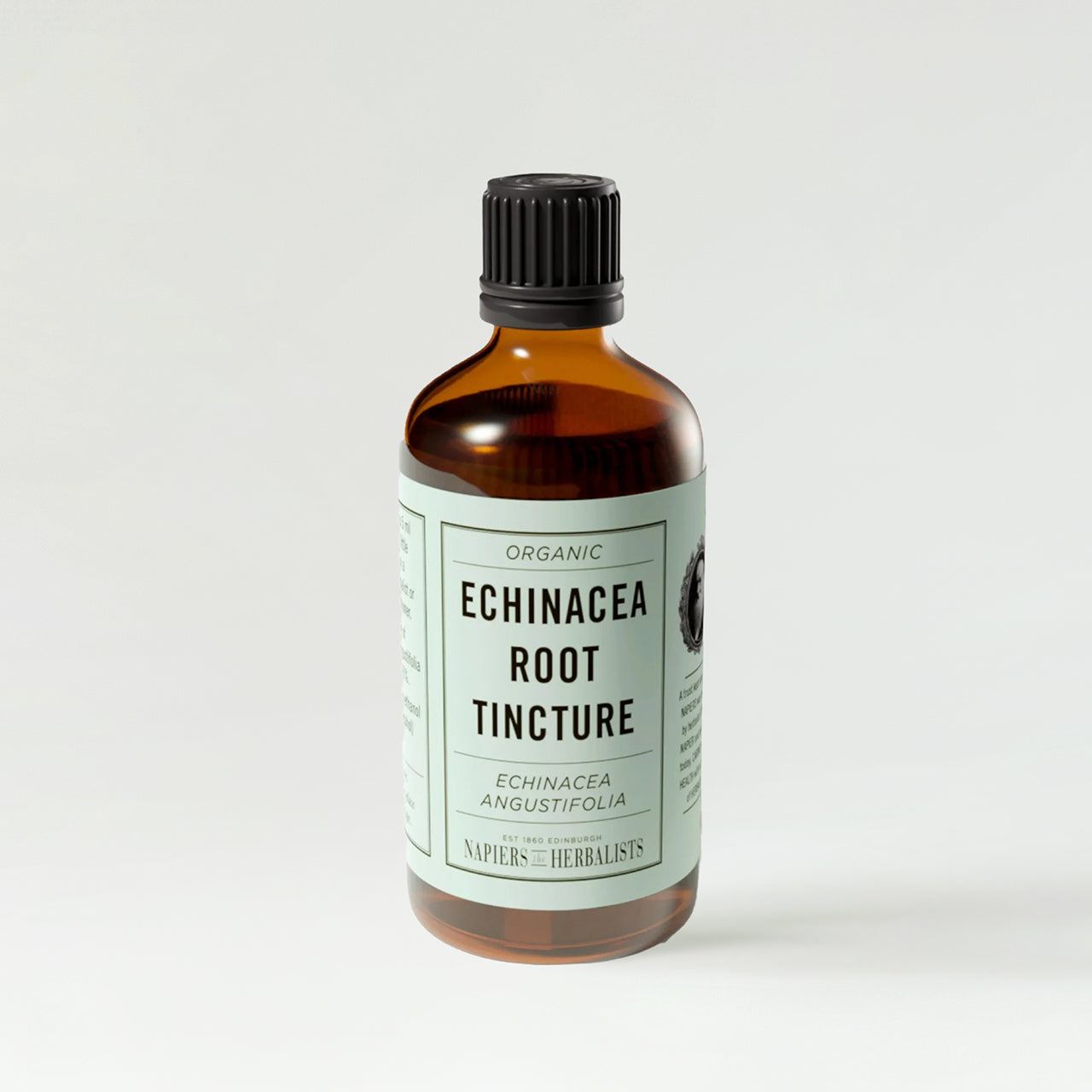 A brown glass bottle labeled Echinacea Root Tincture with a black cap.