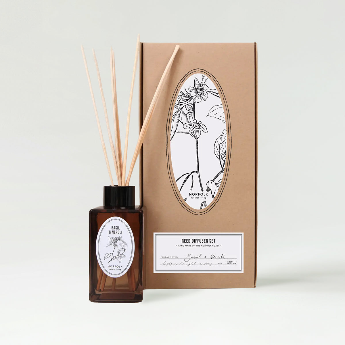 Norfolk Natural Living Basil & Neroli Reed Diffuser Set
