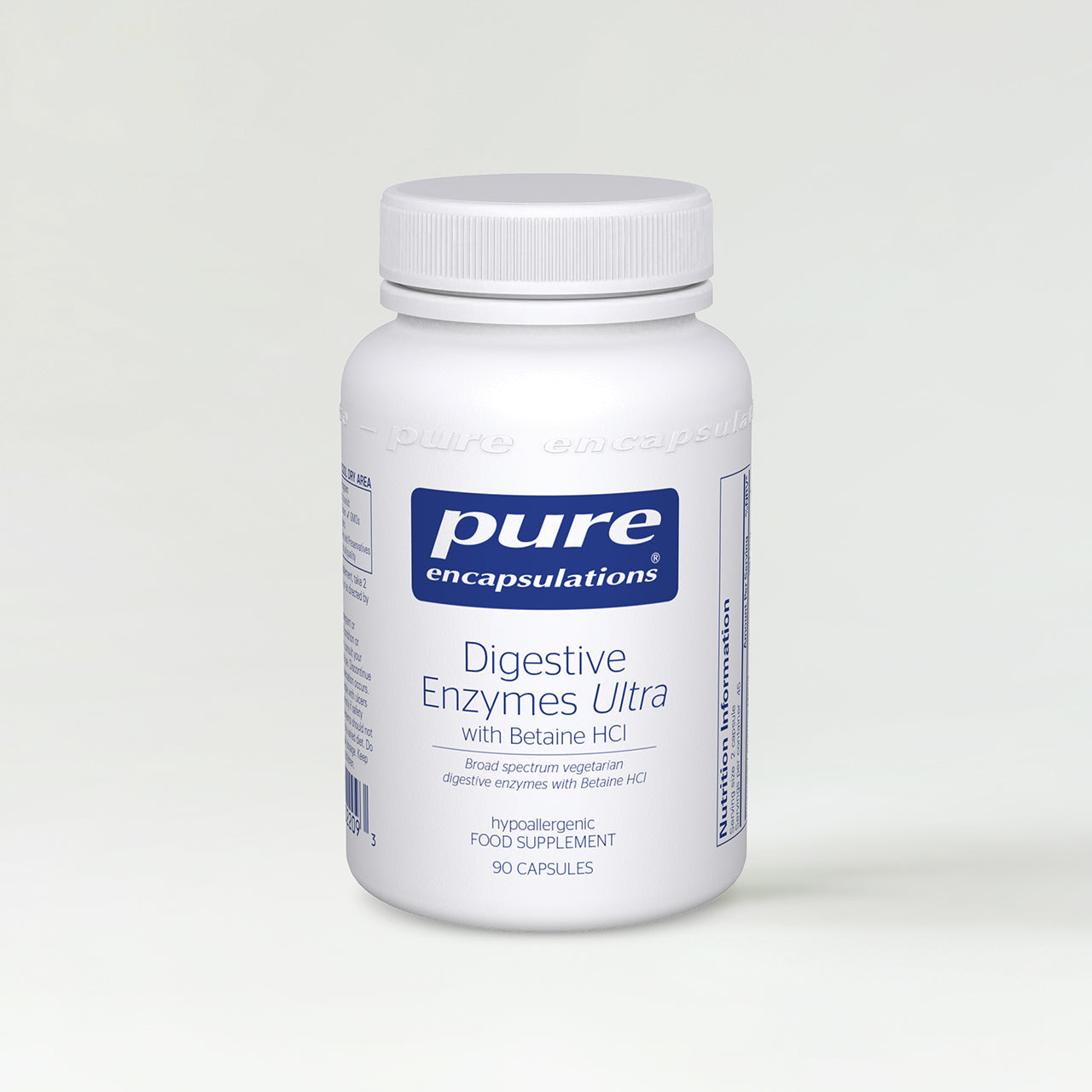 Bottle of Pure Encapsulations Digestive Enzymes Ultra on a white background