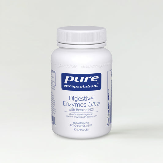 Bottle of Pure Encapsulations Digestive Enzymes Ultra on a white background